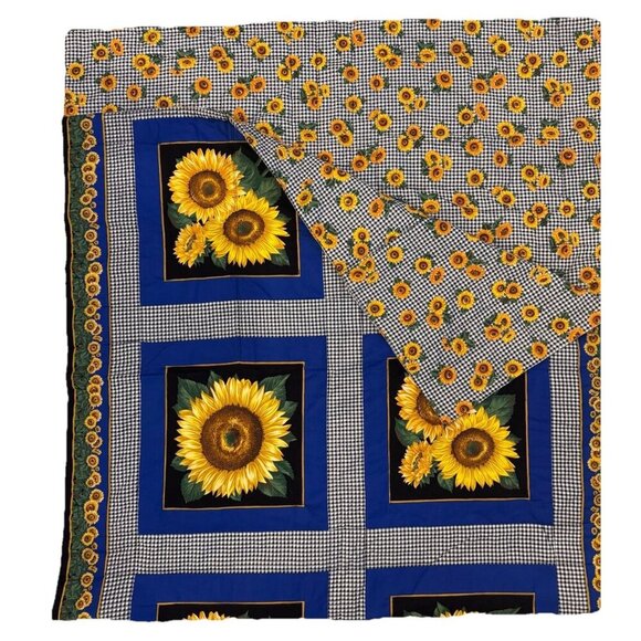 Sunflower Quilt Blanket Handmade Reversible With Pocket Patchwork 85.5”x 42" - Picture 1 of 10